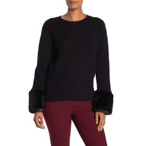 Love Token Black Sweater with Faux Fur Cuffs